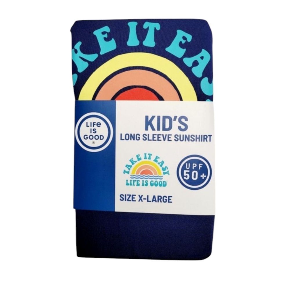 Life Is Good Kids Long Sleeve Navy Blue Take It Easy Rainbow Unisex Sunshirt